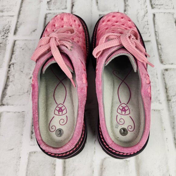 Ariat Fatbaby Platform Women's Sz 7 B Pink Suede Ostrich Print Y2K Chunky Clogs - Picture 6 of 10